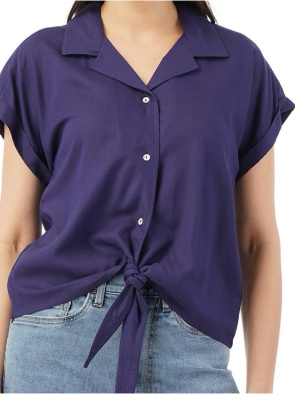 🆕- Two by Vince Camuto- Blue Relaxed Fit Tie Knot Front Top. Size: XL